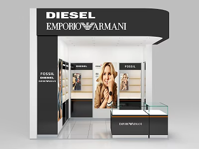 Diesel Emporio Armani Branded Store Interior With Display Counters And Model Posters 3d model
