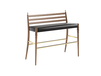 Elegant Modern Bar Stool With Wooden Backrest Black Cushion And Gold Metal Legs 3d model