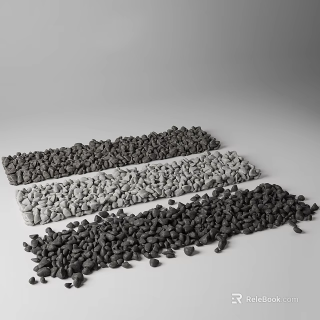 Various Colored Rockery Stones Arranged in Rows on Gray Background 3d model 