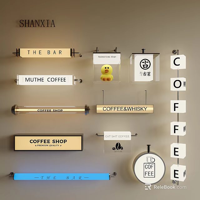 Coffee Shop Bar Lightbox Designs with Coffee Whisky Sign and Duck Pattern 3d model 