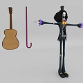 Game Movie Character Skeleton With Top Hat Black Outfit Purple Gloves Outstretched Arms And Guitar