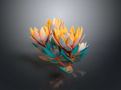 Vibrant Decorative Plant Featuring Orange Petals And Blue Leaves Design 3d model