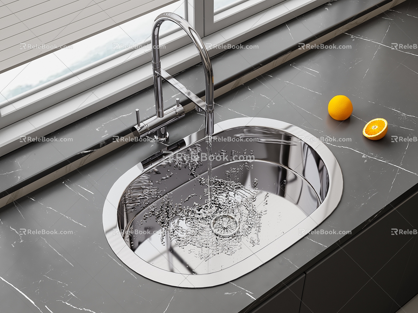 Modern stainless steel sink dish basin 3d model