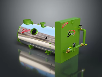 Safire Industrial Equipment Green And Silver Cylindrical Tank With Pipes And Valves 3d model