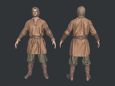 Man In Medieval Tunic With Green Pants Leather Boots 3D Model Front And Back Views 3d model