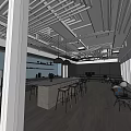 Modern Public Office Space With Open Layout Hanging Lights And Workstations 3d model