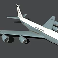 US Air Force Airplane With Four Engines Long Wings Side View Blue Gray White Exterior