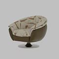 Stylish Leisure Chair with Beige Green Geometric Pattern Fabric and Leather Trim Swivel Metal Base