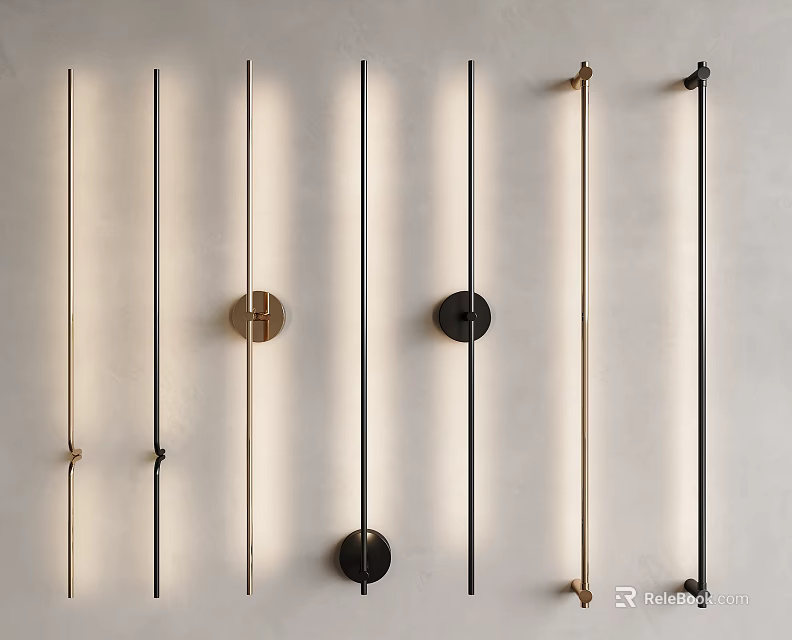 Modern Design Wall Lamps with Black and Gold Metallic Finishes on Beige Wall 3d model 