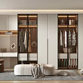 Modern Walk in Closet Interior Design With Glass Door Wardrobes Hanging Clothes And Mirrored Vanity