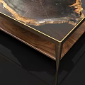 Elegant Coffee Table With Glass Top And Brass Frame Featuring Natural Wood Slice Design