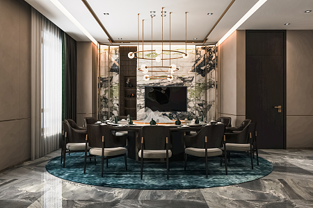 New Chinese-style private room catering large box hotel catering private room restaurant large private room art chandelier round table and chair 3d model