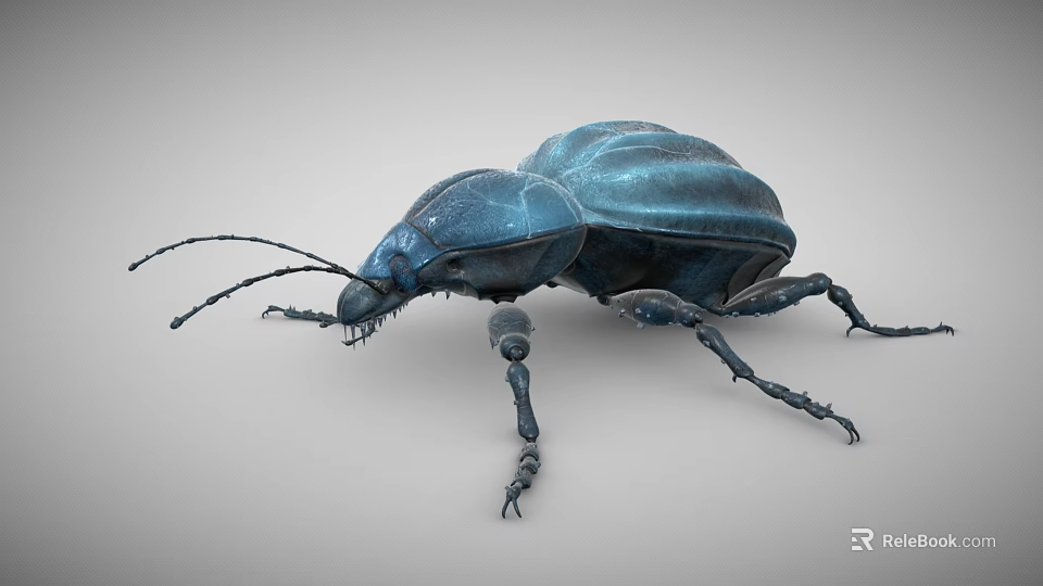Blue Flying Beetle 3D Model With Metallic Legs And Long Antennae 3d model 