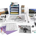 Essential Office Design Supplies With Blueprints Calculators Drawing Tools And Files 3d model