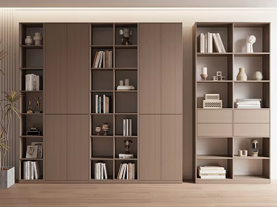 Modern Minimalist Bookcase Interior Design With Multiple Shelves Books And Decorative Items 3d model