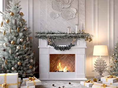 Christmas Fireplace Golden Light Luxury Gift 3d model