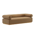 Brown Fabric Sofa with Round Arms and Wooden Base Simple Design 3d model