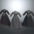 Three Vintage Long Sleeve Dresses Featuring Classic V Neck and Various Textile Patterns