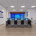 Monitoring Room Interior With Large Display Screen Multiple Computers And Workstations 3d model