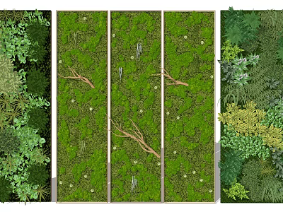 Living Plant Wall With Vertical Green Panels And Natural Branches 3d model