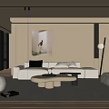 Modern Living Room Interior With White Sofa Round Coffee Table Floor Lamp And Wall Art