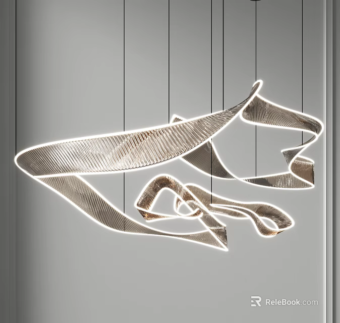 Modern Elegant Chandelier With Curved Metallic Design And Streamlined Lighting 3d model