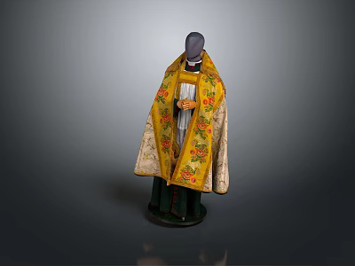 Traditional Robe With Floral Patterns In Yellow Beige On Mannequin Against Gray Background 3d model