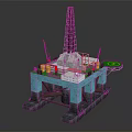 Offshore Drilling Platform With Drill Tower Crane And Industrial Equipment Structure