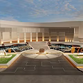 Modern Garden Landscape Front Of Contemporary Building With Square Green Lawns And Circular Design Lighting