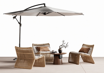 Outdoor Leisure Chair Outdoor Table and Chair Rattan Chair Sunshade 3d model