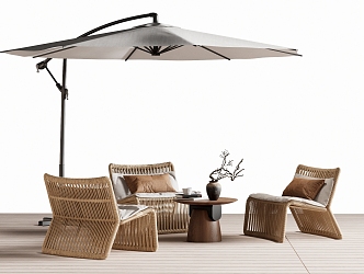 Outdoor Leisure Chair Outdoor Table and Chair Rattan Chair Sunshade 3d model