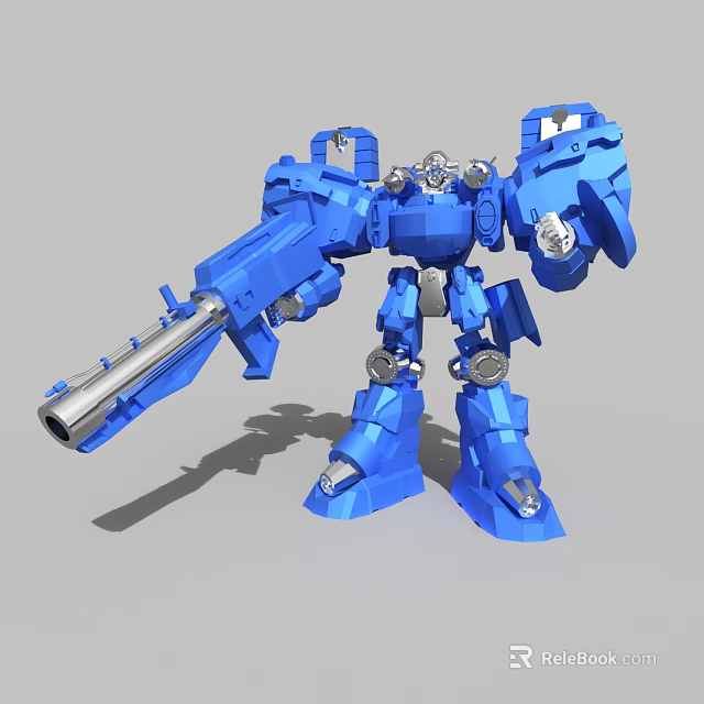 Smart Machine Blue Robot With Mechanical Design And Large Weapon Arm 3d model 