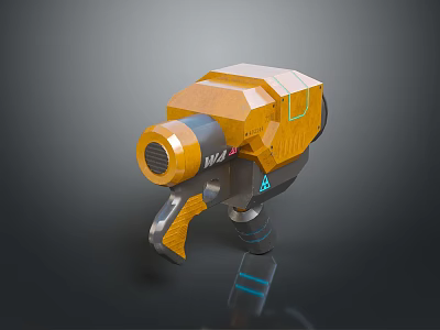 Futuristic 3D Model Weapon with Orange Gray Design M2 Marking and Blue Accents 3d model