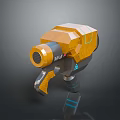 Futuristic 3D Model Weapon with Orange Gray Design M2 Marking and Blue Accents
