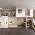 Cozy Kids Room Interior Design With Bunk Bed Stairs Slide And Animal Wall Art