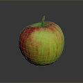 Shiny Red And Yellow Striped Apple With Green Stem On Grey Background