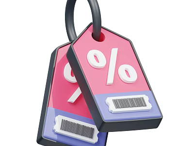 Decorative Ornament Set With Two Pink Blue Price Tags Featuring Percentage Symbols And Barcodes 3d model