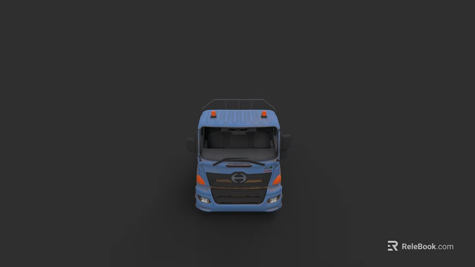 Blue Commercial Truck Front View With Cab Headlights And Grille Design 3d model 