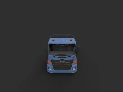 Blue Commercial Truck Front View With Cab Headlights And Grille Design 3d model