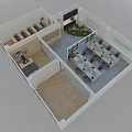Modern Office Interior Design With Open Layout Workstations Large Windows Shelving And Greenery 3d model