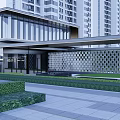 Modern High rise Residential Building Exterior With Central Entrance And Green Landscaping