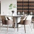 Modern Restaurant Interior With Round Dining Table Beige Chairs Chandelier And Wine Rack