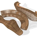 Modern Outdoor Landscape Seats With Curved Wooden Striped Structure And Sleek Design