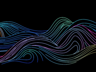 Colorful Wavy Line Decorative Lights Against Black Background With Modern Design 3d model