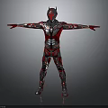 Futuristic Red And Silver Armored Character As Cybernetic Creature With Outstretched Arms