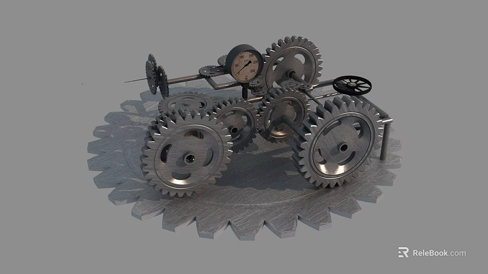 Industrial Hardware Tools Featuring Metal Gears Mechanical Gauge Shafts And Components 3d model 