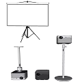 Projection Monitoring Equipment With Projectors Screens And Stand Mounted Devices Setup