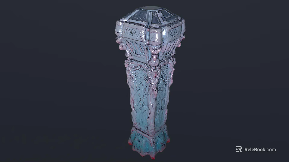 Detailed Decorative Carved Column with Turquoise Color Ornate Top and Intricate Patterns 3d model 