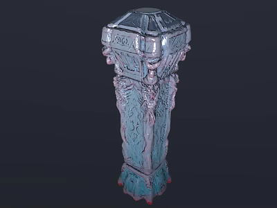 Detailed Decorative Carved Column with Turquoise Color Ornate Top and Intricate Patterns 3d model