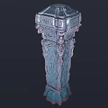 Detailed Decorative Carved Column with Turquoise Color Ornate Top and Intricate Patterns